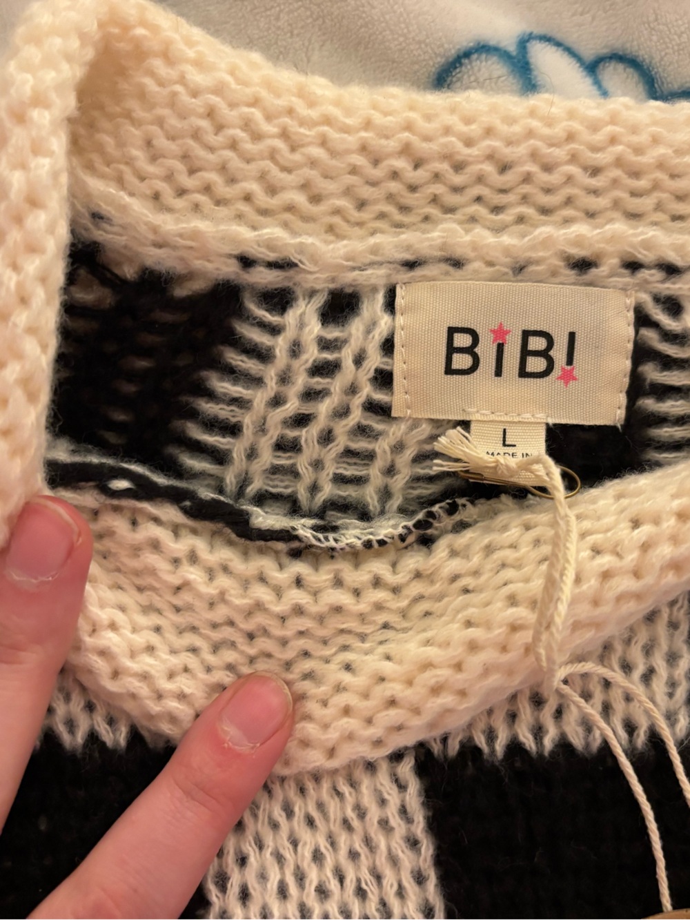 BiBi Black and Cream Checkerboard Crewneck Sweater - Picture 3 of 4